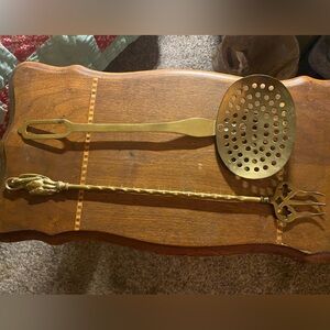 Vintage Brass Skimmer and Fork, both good condition